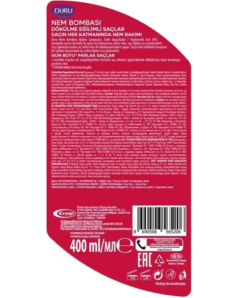 Duru Nem Bombası Dökülme Karşıtı Şampuan 400 ml