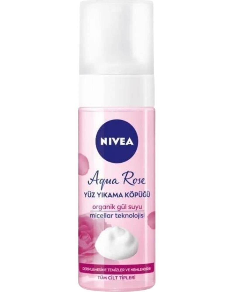 NIVEA Aqua Rose Organik Gül Suyu İçeren Yüz Yıkama Köpüğü 150ml, Nemlendirici, Yüz Temizleyici, Micellar