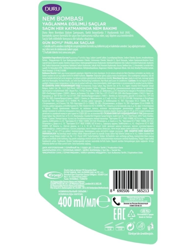 Duru Nem Bombası Arındırıcı ve Hacim Veren Şampuan 400 ml