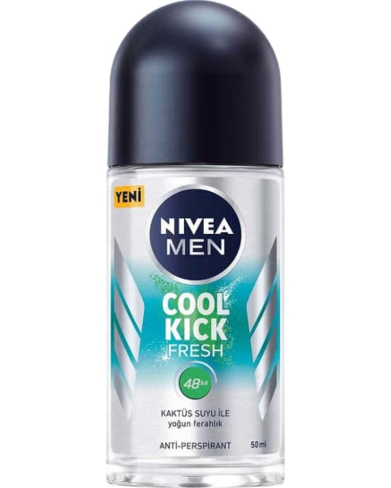 NIVEA MEN Erkek Roll-on Deodorant Cool Kick 50ml, 48 Saat Anti-perspirant Ter Koruma, Kaktüs Suyu,Ferahlık