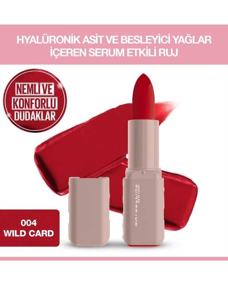 Maybelline New York Serum Etkili Hyalüronik Asit ve Besleyici Yağ İçeren Ruj 004 Wild Card