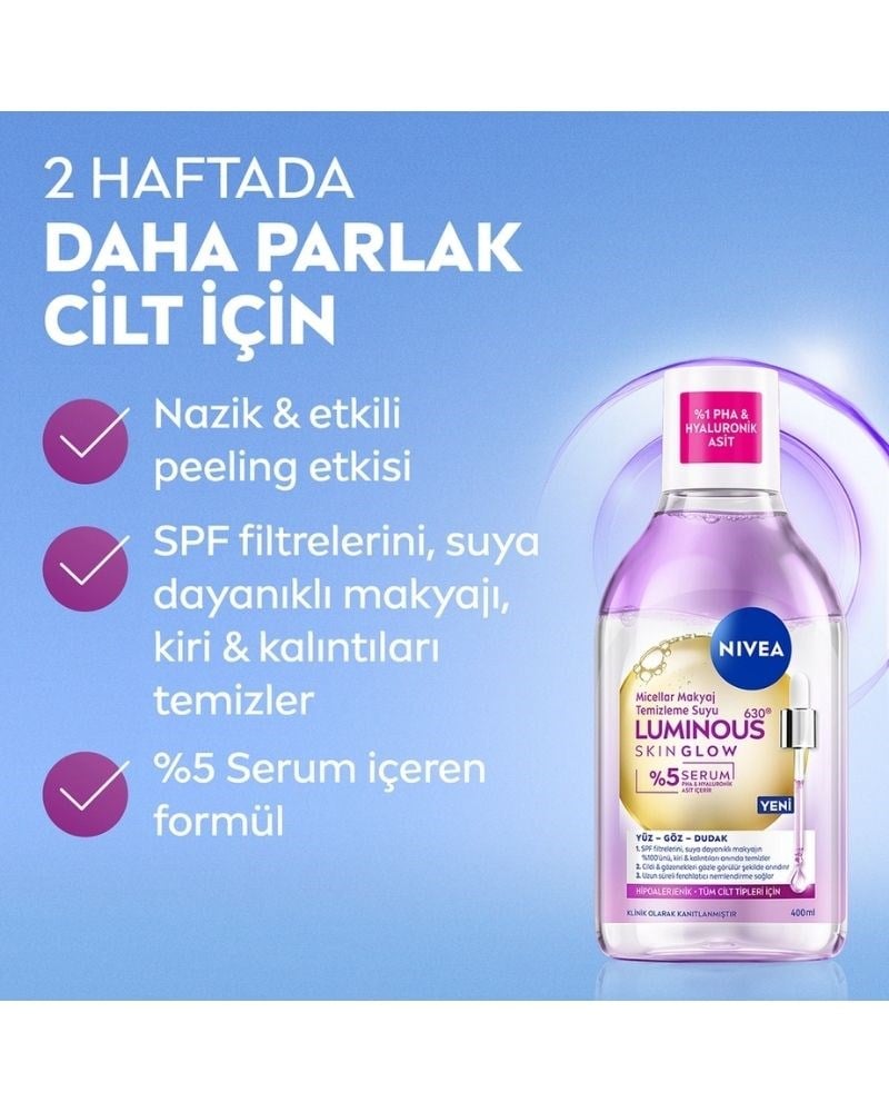Nivea Luminous630 Skin Glow Parlaklık Etkili Micellar Makyaj Temizleme Suyu 400 ml