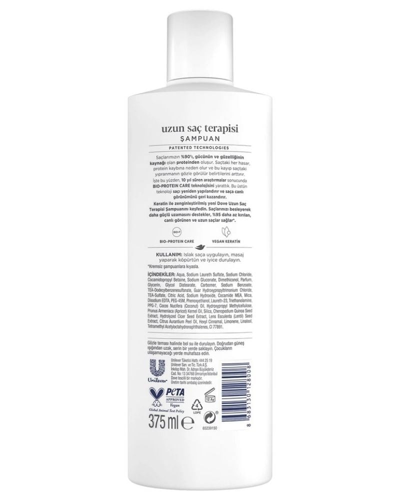 Dove Keratin Uzun Saç Terapisi Şampuan 375 ml