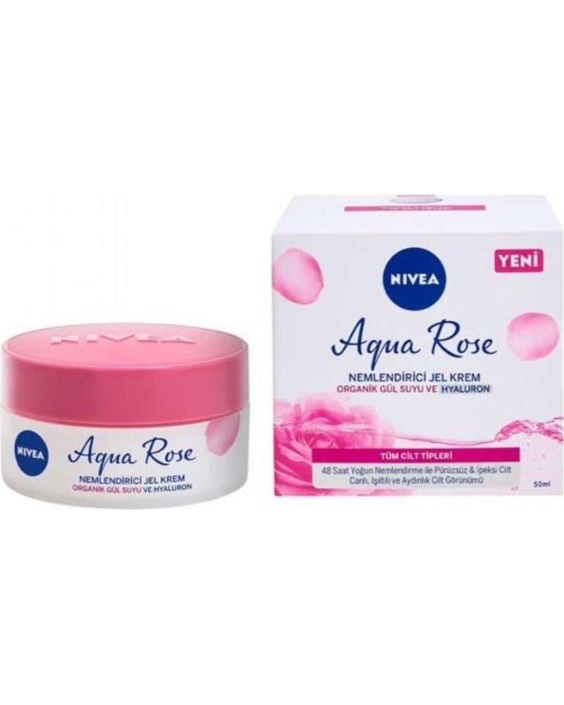 NIVEA Aqua Rose Organik Gül Suyu Nemlendirici Jel Krem 50ml, 48 Saat Yoğun Nemlendirici, Aydınlık Cilt