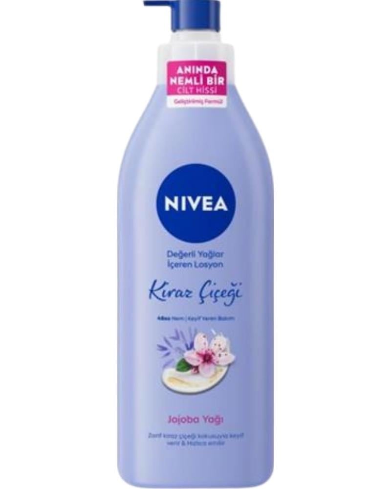NIVEA Değerli Yağlar İçeren Nemlendirici Vücut Losyonu 400ml, Kiraz Çiçeği, Jojoba Yağı, Kuru Cilt Tipleri