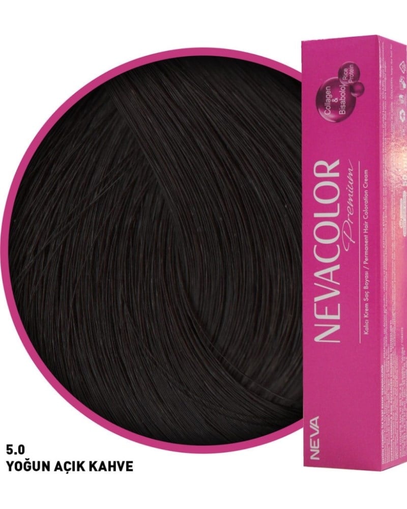 Nevacolor Premium 5.0 Yoğun Açık Kahve - Kalıcı Krem Saç Boyası 50 g Tüp