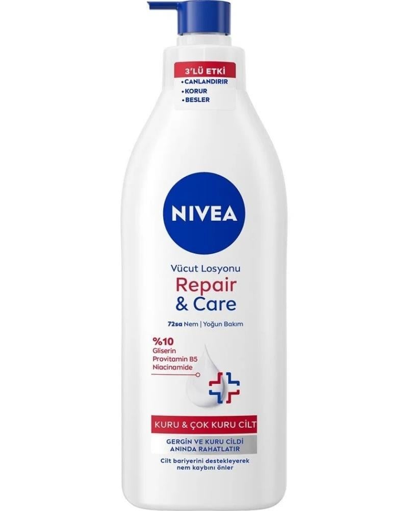NIVEA Repair&care Yoğun Bakım Derinlemesine Nemlendirici Vücut Losyonu, 72 Saat Koruyucu,çok Kuru Ciltler