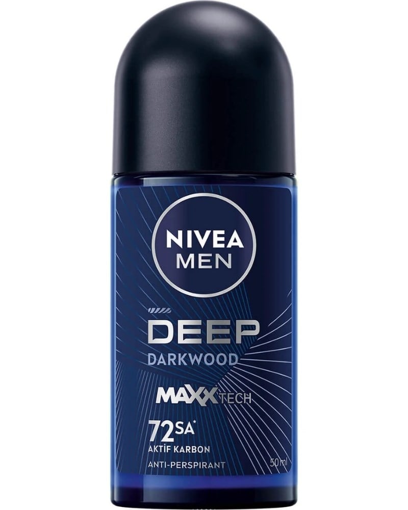 NIVEA MEN Erkek Roll-on Deodorant Deep Dimension Aktif Karbon 50ml, 72 Saat Anti-perspirant Ter Koruması
