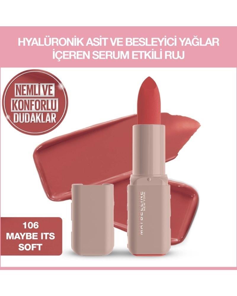 Maybelline New York Serum Etkili Hyalüronik Asit ve Besleyici Yağ İçeren Ruj 106 Maybe It's Soft