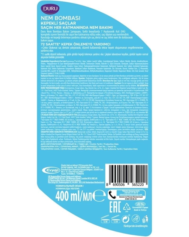 Duru Nem Bombası Kepeğe Karşı Şampuan 400 ml