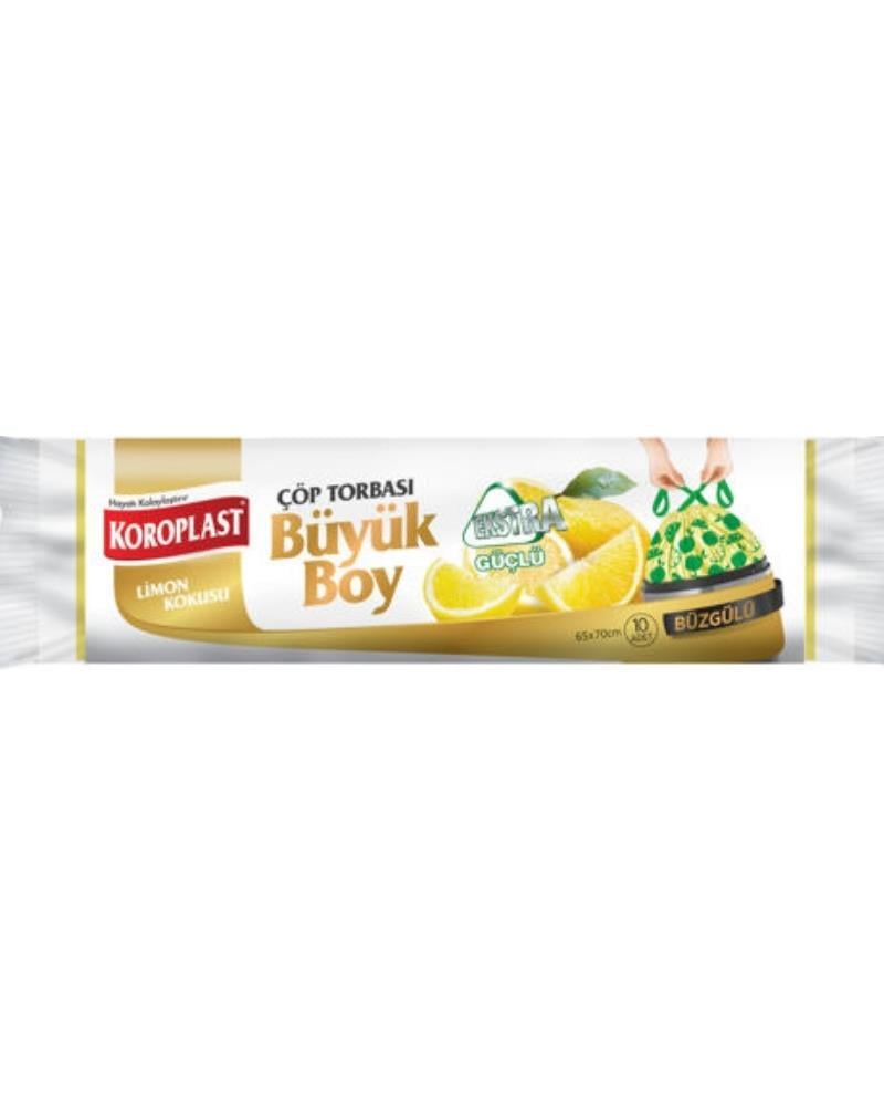 Koroplast Ekstra Güçlü Limon Büzgülü Büyük Çöp Poşeti 10 Lu