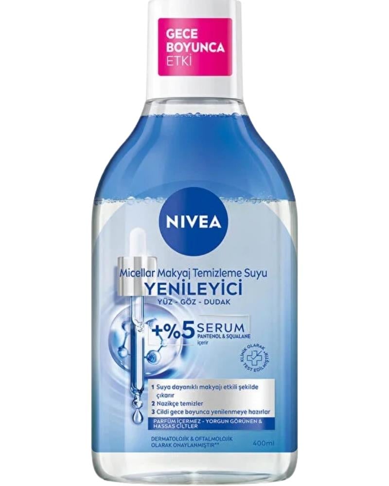 NIVEA Yenileyici Micellar Makyaj Temizleme Suyu 400ml, Serum İçerikli, Pantenol, Yorgun Görünen Ciltler