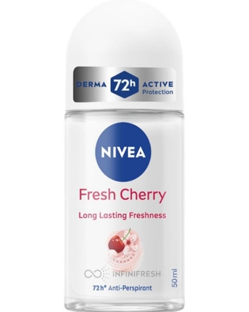 NIVEA Kadın Roll-on Deodorant Fresh Cherry 50ml, Gün Boyu Ferahlık, Kiraz Kokusu, 48 Saat Ter Koruması