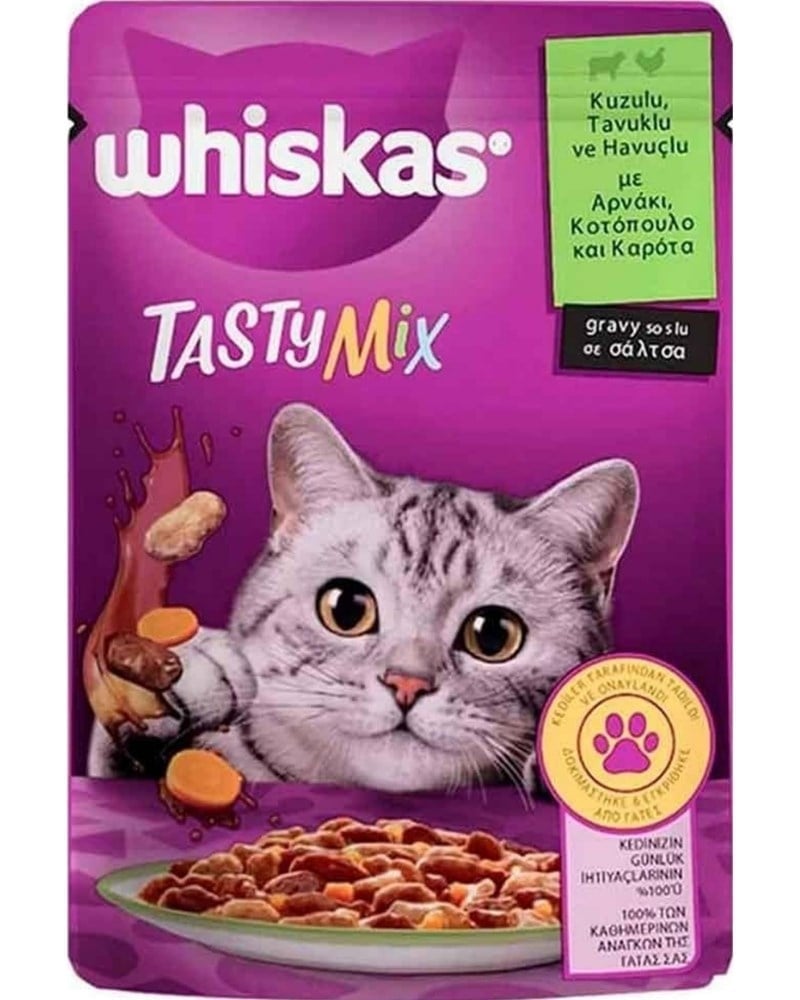 Whiskas Pouch Tastymix Sos Içinde Kuzulu Tavuklu Ve Havuçlu Yetişkin Kedi Konservesi 85gr