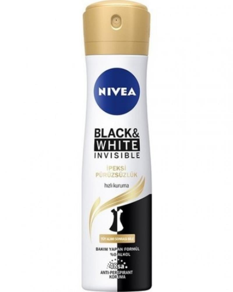 NIVEA Kadın Sprey Deodorant Black&White Invisible İpeksi Pürüzsüz 150ml, 72Saat Anti-perspirant Ter Koruma