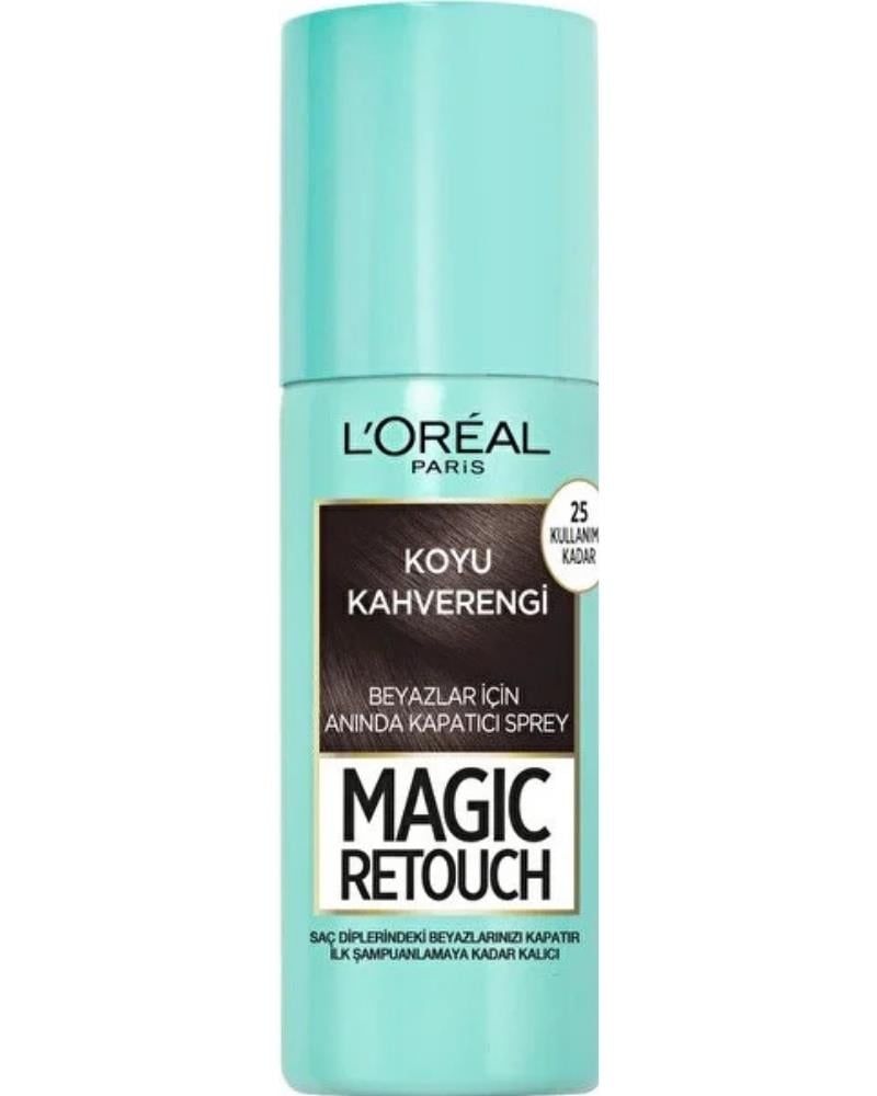 L'Oreal Paris Magic Retouch Beyaz Saçlar İçin Kapatıcı Koyu Kahverengi Saç Spreyi 75 Ml
