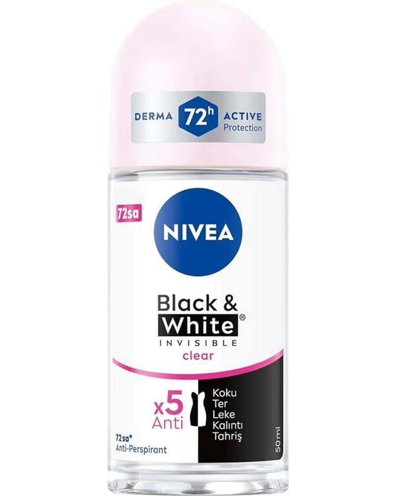 NIVEA Kadın Roll-on Deodorant Black&white Invisible Clear 50ml, 72 Saat Anti-perspirant Ter Koruması