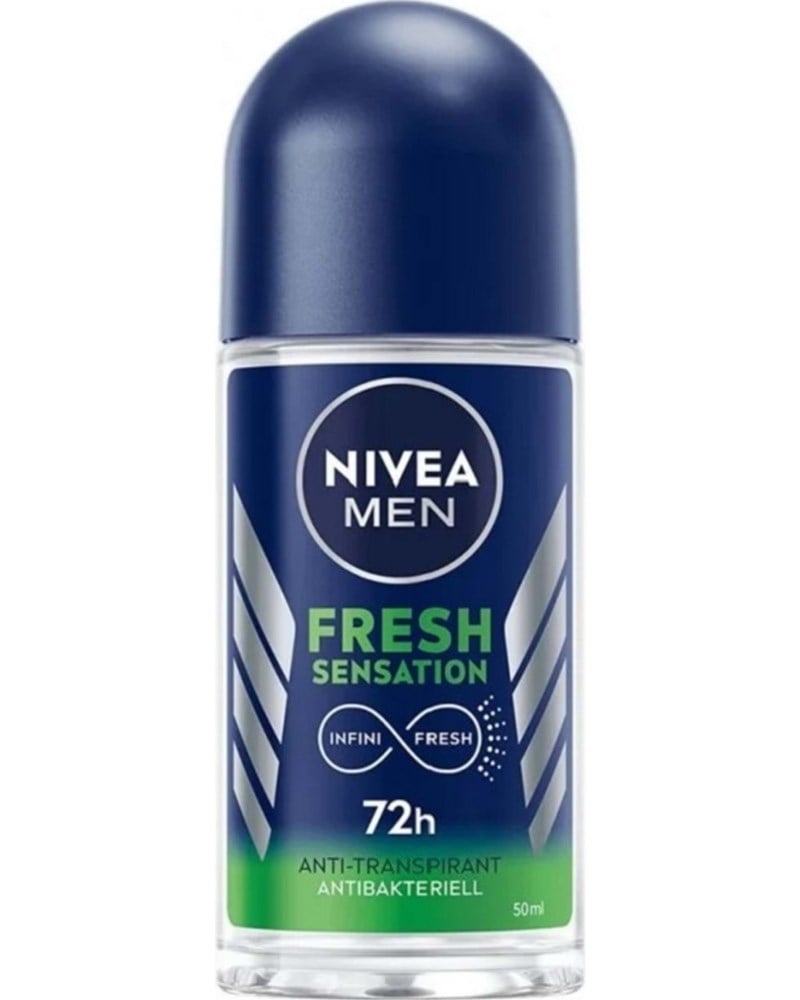 NIVEA Men Erkek Roll-on Deodorant Fresh Sensation 50ml, 72 Saat Anti-perspirant Koruma, Uzun Süreli Koruma