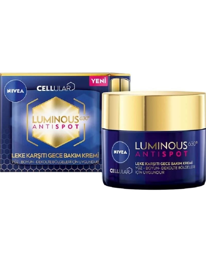 NIVEA Luminous630 Leke Karşıtı Gece Yüz Bakım Kremi 50ml, Cilt Tonu Eşitleyici,Hyalüronik Asit,Aydınlatıcı