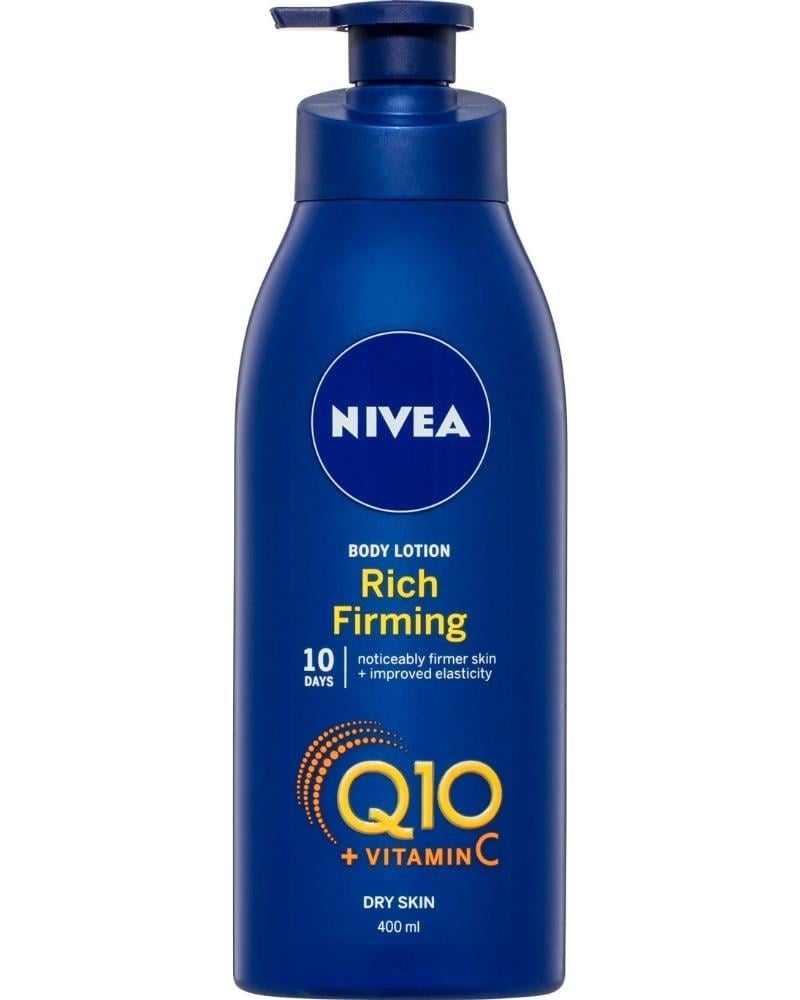 NIVEA Q10 Sıkılaştırıcı Vücut Bakım Sütü 400ml, C Vitamini, Nemlendirici, Esnek Cilt, Kuru Cilt Tipleri