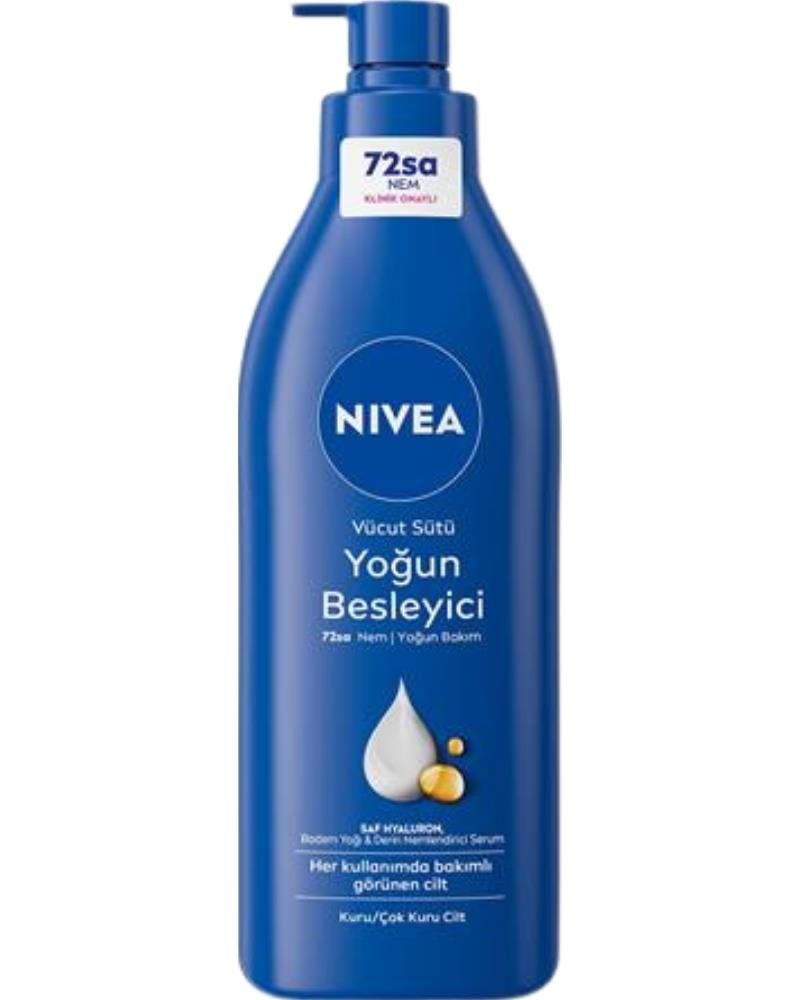 NIVEA Besleyici Vücut Sütü 400ml, Kuru Ve Çok Kuru Ciltler, 72 Saat Nemlendirici, E Vitamini, Badem Yağı
