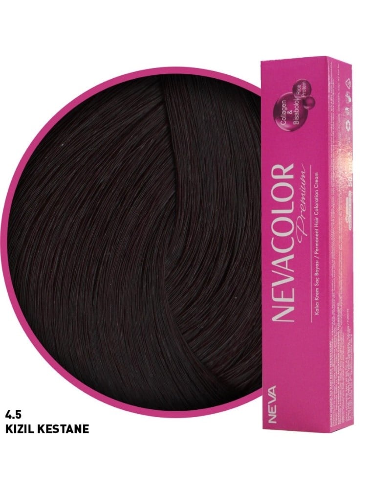 Nevacolor Premium 4.5 Kızıl Kestane - Kalıcı Krem Saç Boyası 50 g Tüp