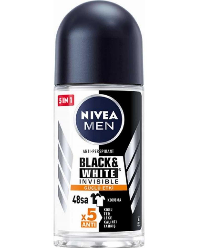 NIVEA MEN Erkek Roll-on Deodorant Black&White Invisible GüçlüEtki 50ml, 72 Saat Anti-perspirant Ter Koruma