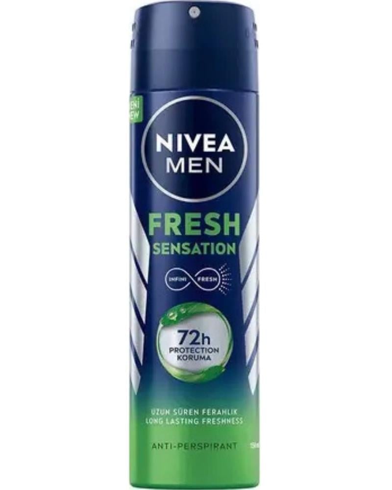 NIVEA Men Erkek Sprey Deodorant Fresh Sensation 150ml, 72 Saat Anti-perspirant Koruma, Uzun Süreli Koruma