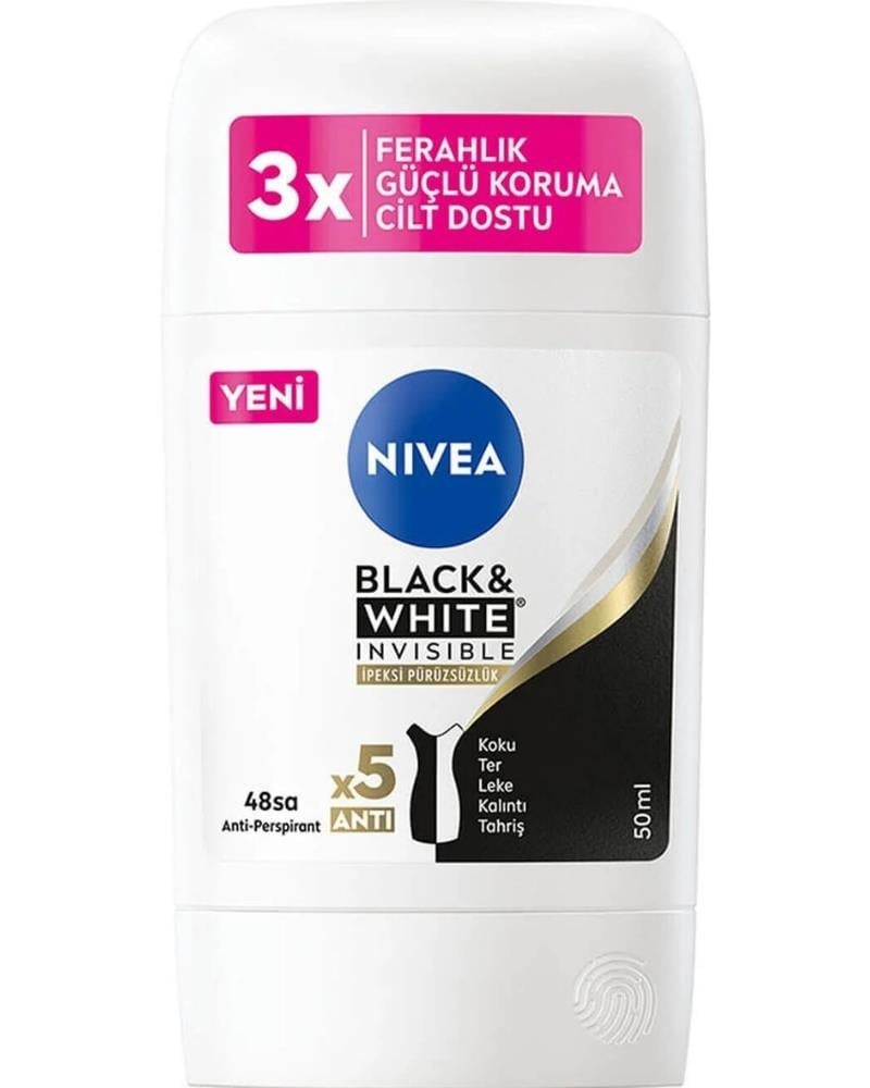 NIVEA Kadın Stick Deodorant Black&white Invisible Ipeksi Pürüzsüzlük 50ml, 72 Saat Anti-perspirant Koruma