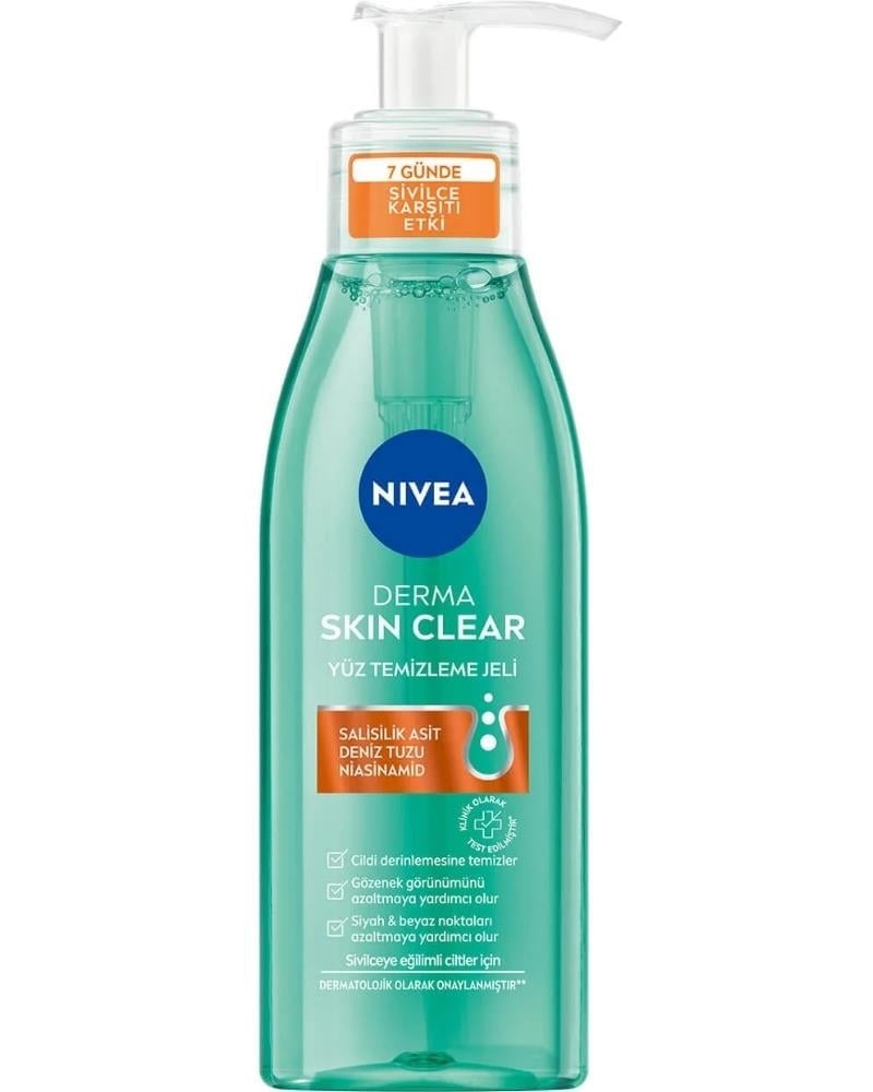NIVEA Derma Skin Clear Sivilce Karşıtı Yüz Temizleme Jeli 150ml, Gözenek Arındırıcı, Yağlı ve Karma Cilt