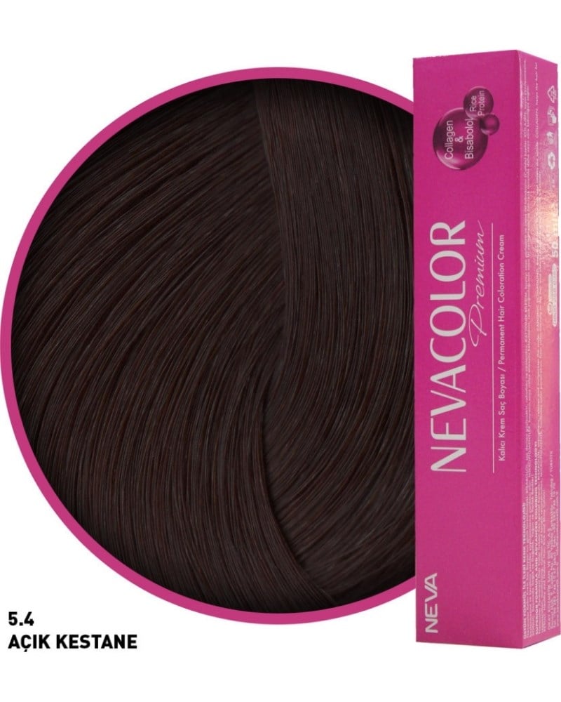 Nevacolor Premium 5.4 Açık Kestane - Kalıcı Krem Saç Boyası 50 g Tüp