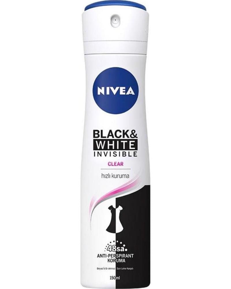 NIVEA Kadın Sprey Deodorant Black&White Invisible Clear 150ml, 72 Saat Anti-perspirant Ter Koruması