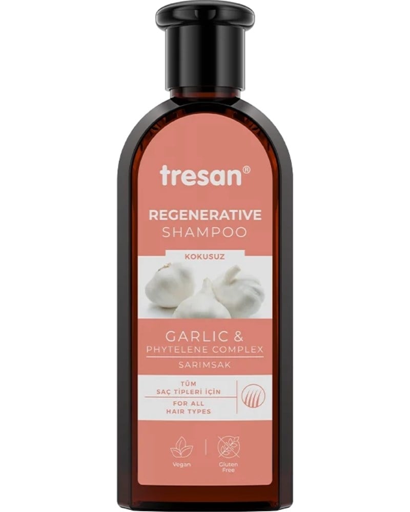 Tresan Sarımsak & Bitkisel Kompleks Onarıcı Bakım Şampuanı – Tüm Saç Tipleri, Kokusuz (300 ml)