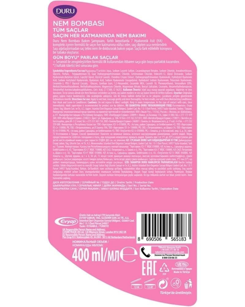Duru Nem Bombası Güçlü & Parlak Şampuan 400 ml