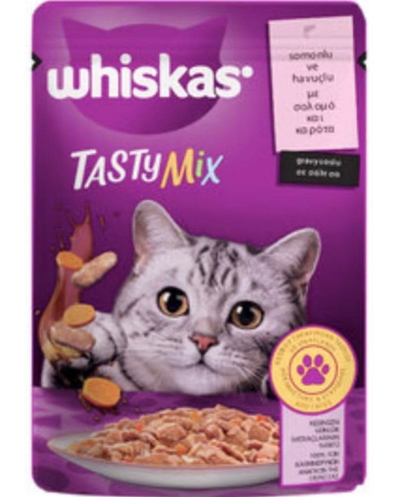 Whiskas Pouch Tasty Mix Sos Içerisinde Somonlu Ve Havuçlu Yetişkin Konserve Kedi Maması 85 gr