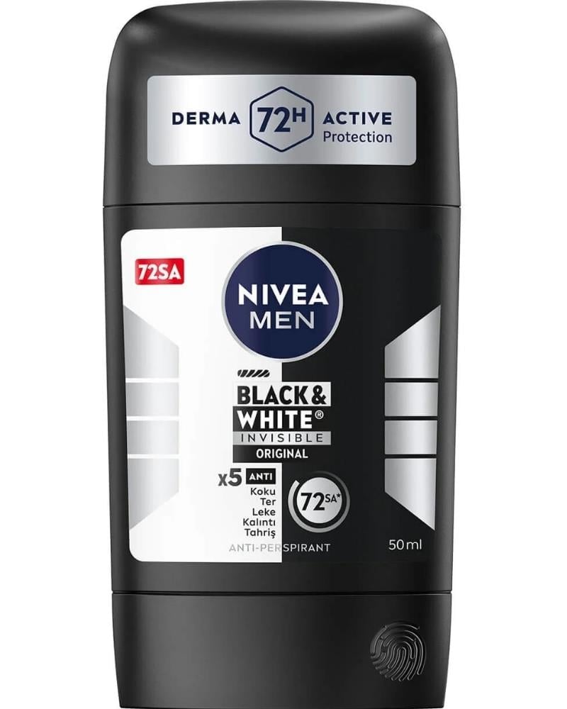 NIVEA MEN Erkek Stick Deodorant Black&white Invisible Original 150ml, 72 Saat Anti-perspirant Ter Koruması