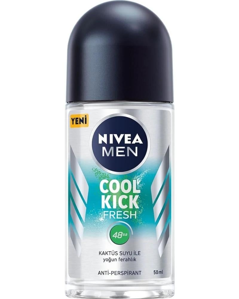NIVEA MEN Erkek Roll-on Deodorant Cool Kick 50ml, 48 Saat Anti-perspirant Ter Koruma, Kaktüs Suyu,Ferahlık