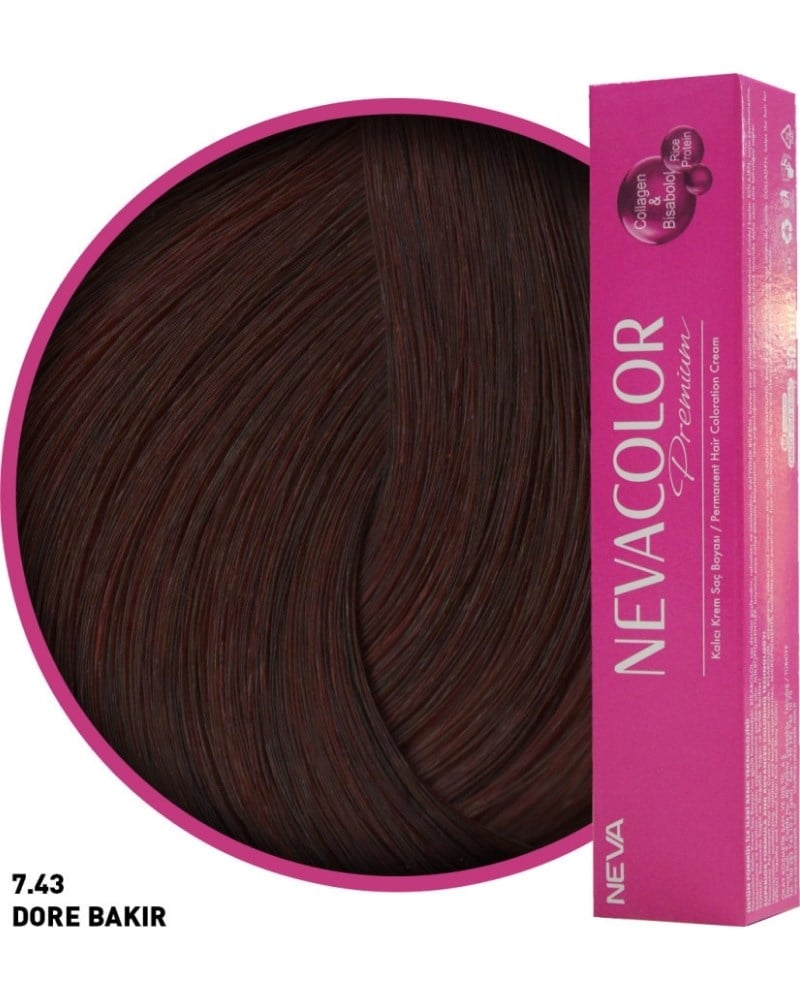Nevacolor Premium 7.43 Dore Bakır - Kalıcı Krem Saç Boyası 50 g Tüp