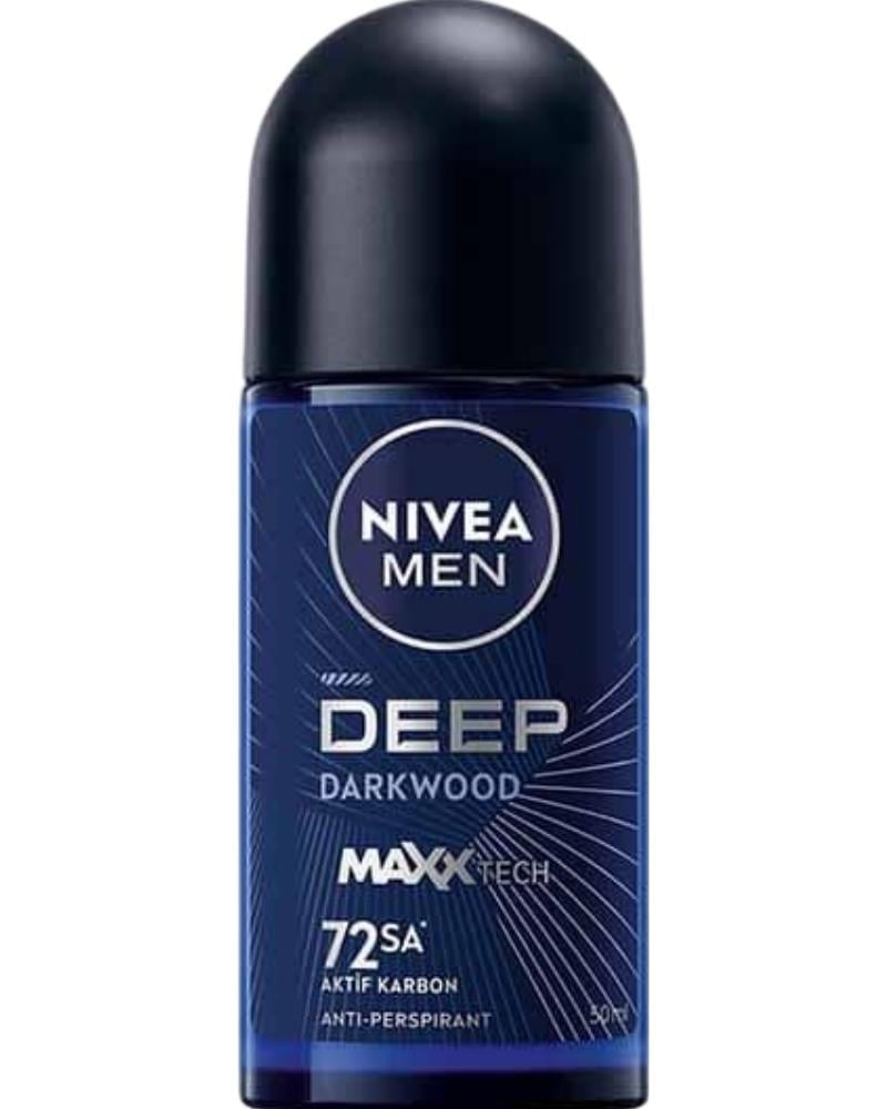 NIVEA MEN Erkek Roll-on Deodorant Deep Dimension Aktif Karbon 50ml, 72 Saat Anti-perspirant Ter Koruması