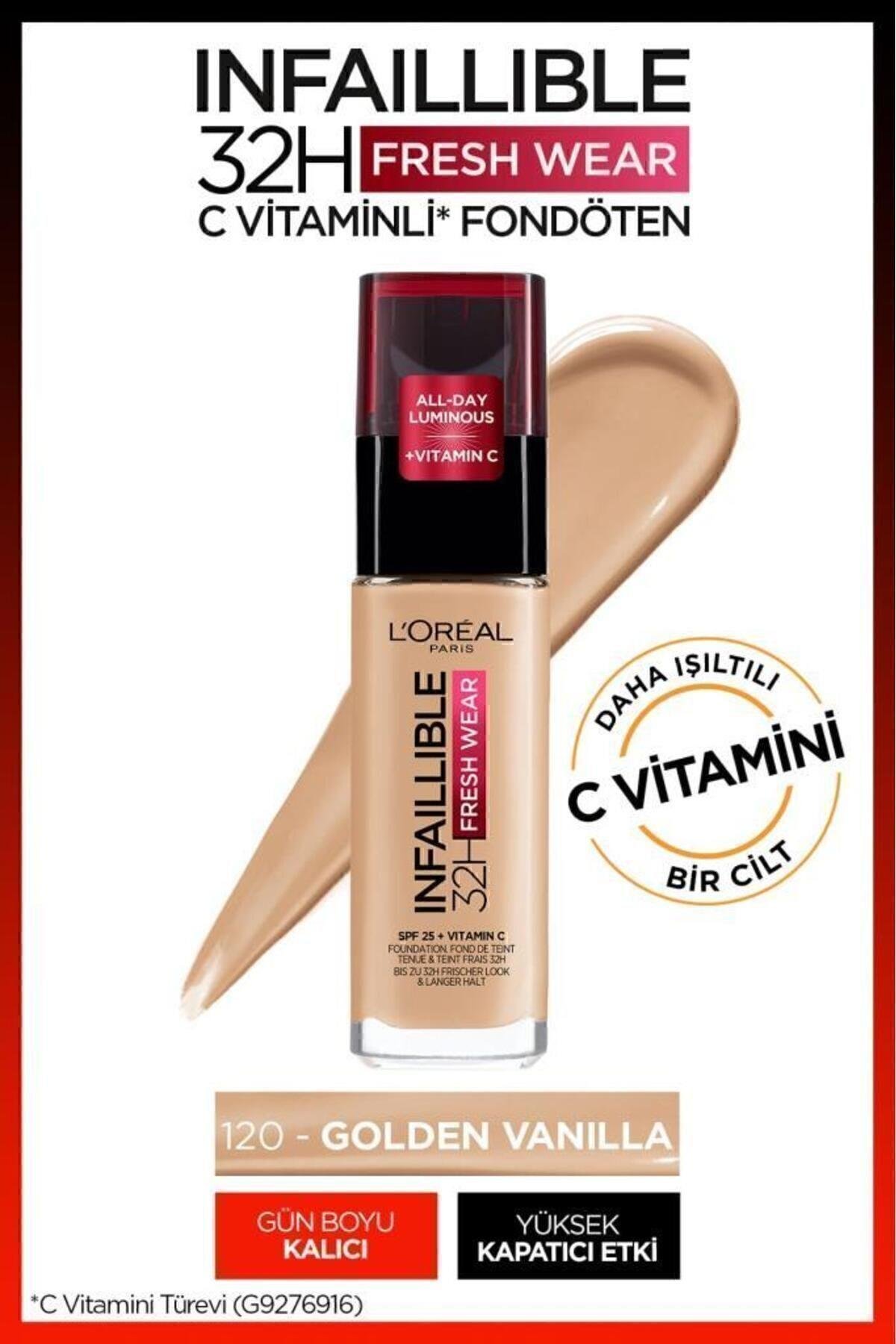 L'Oreal Paris L'Oréal Paris Infaillible 32H Fresh Wear C Vitaminli Fondöten - 120 Golden Vanilla