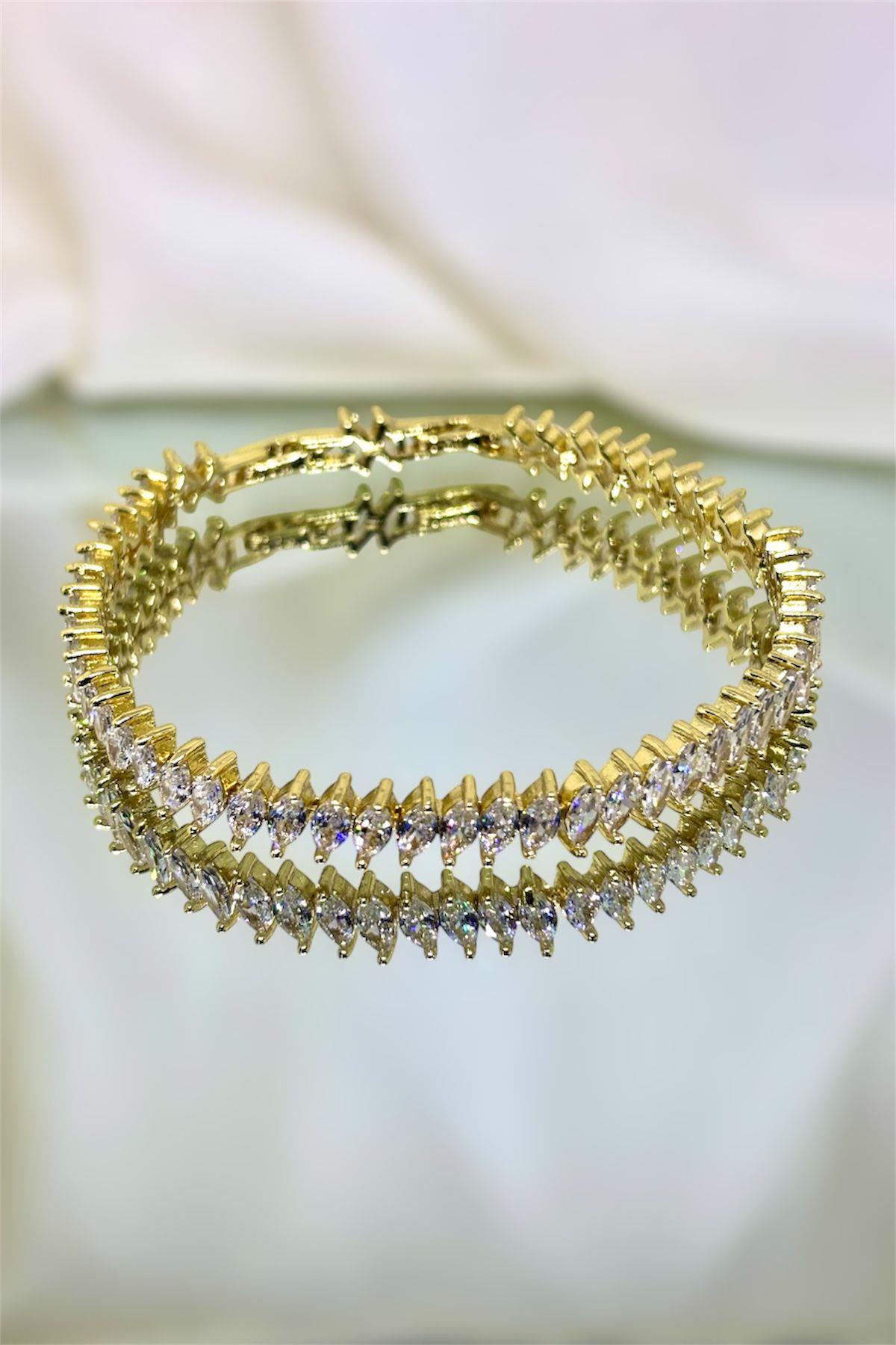 Altın Kaplama Zirkon Taşlı Buğday Bileklik