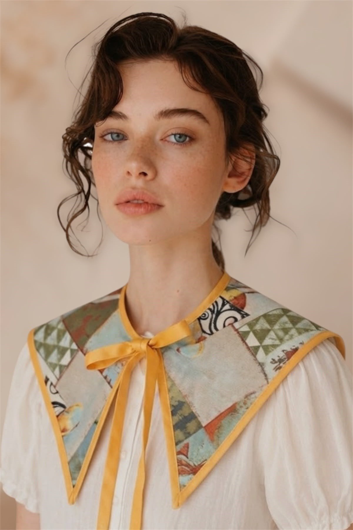 Vintage Patchwork Desenli Turuncu Biyeli Seyyar Yaka, Omuz Şalı