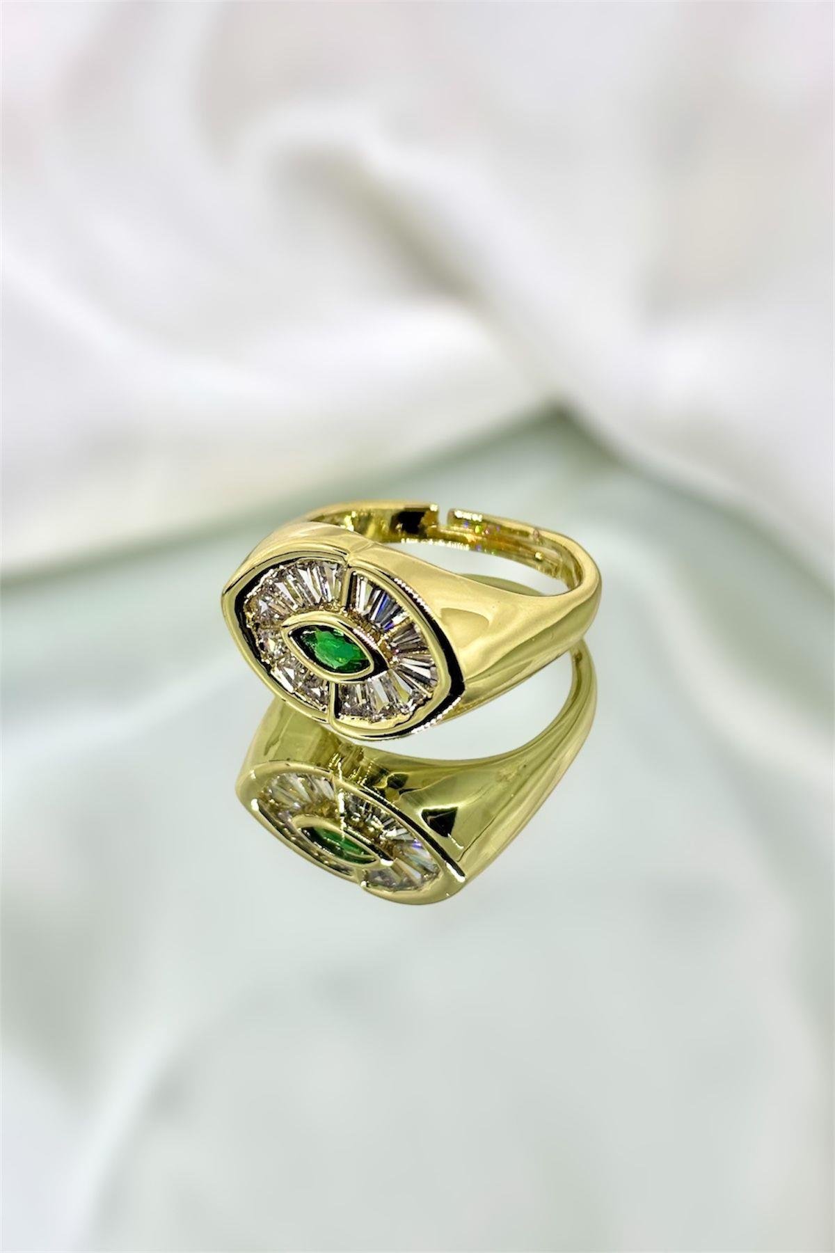 Yeşil Göz Baget Taş Detaylı Ayarlanabilir Yüzük