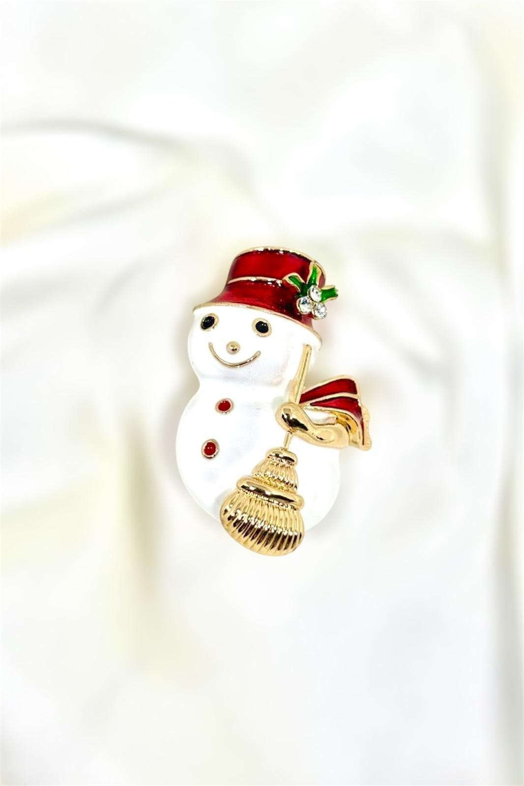 Zirkon Taş Detaylı Yeni Yıl Kardan Adam Broş Yaka İğnesi