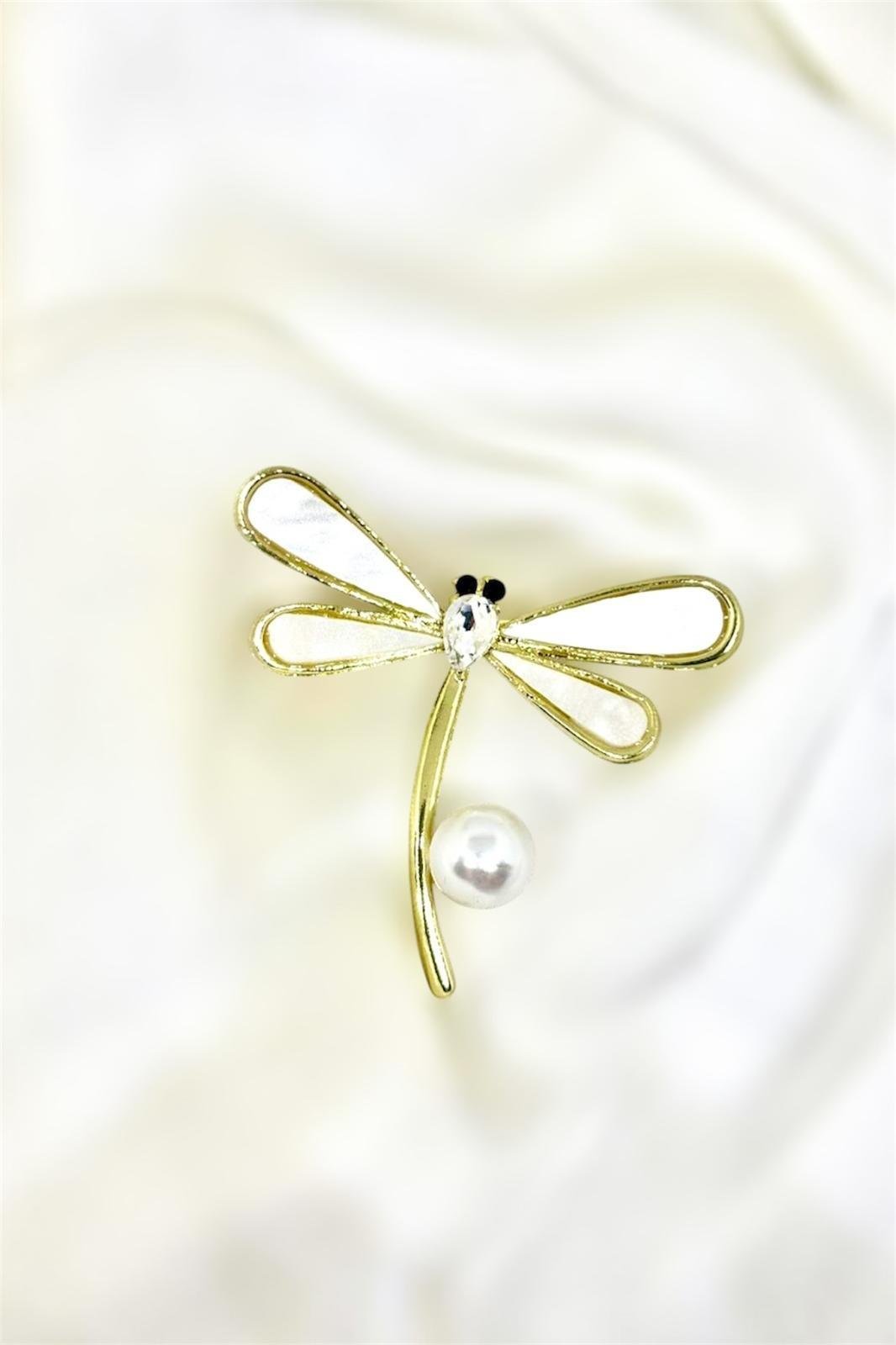 Zirkon Taş Ve İnci Detaylı Yusufcuk Broş Yaka İğesi