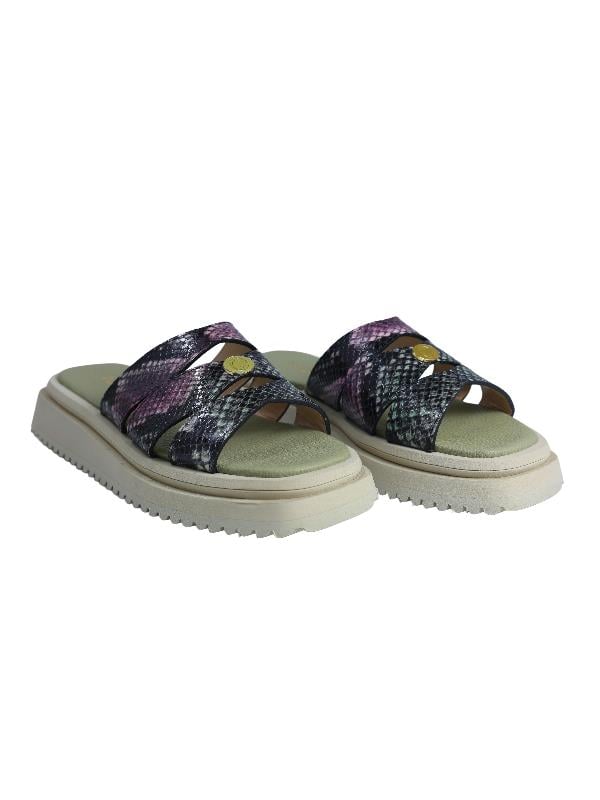 HAKİKİ DERİ YESIL-SIYAH Sandalet Düz Terlik 0197 365