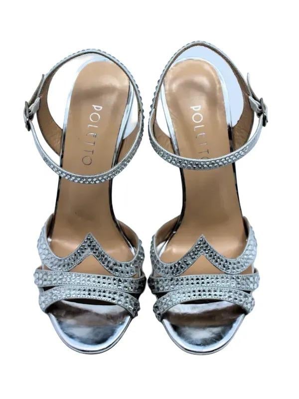 POLETTO  HAKİKİ DERİ BEYAZ-GUMUS Sandalet Gece/Abiye 6564 155