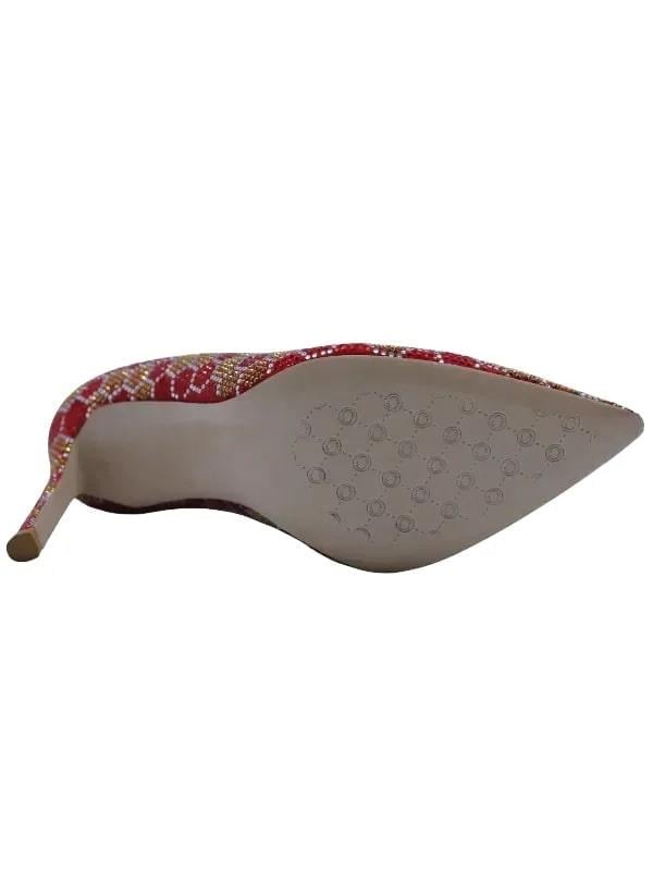 POLETTO  HAKİKİ DERİ KIRMIZI-ALTIN Ayakkabı Gece/Abiye 2536 08 V5