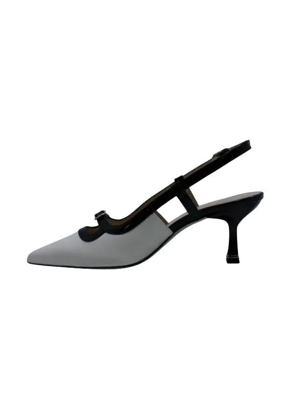 POLETTO  HAKİKİ DERİ KREM-SIYAH Ayakkabı Stiletto 9841 110