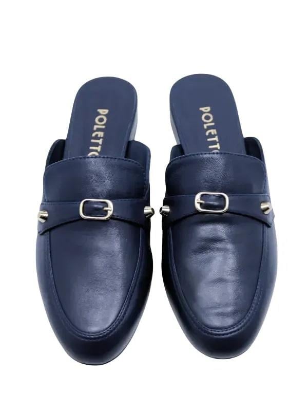 POLETTO  HAKİKİ DERİ LACIVERT Babet Terlik 69 11